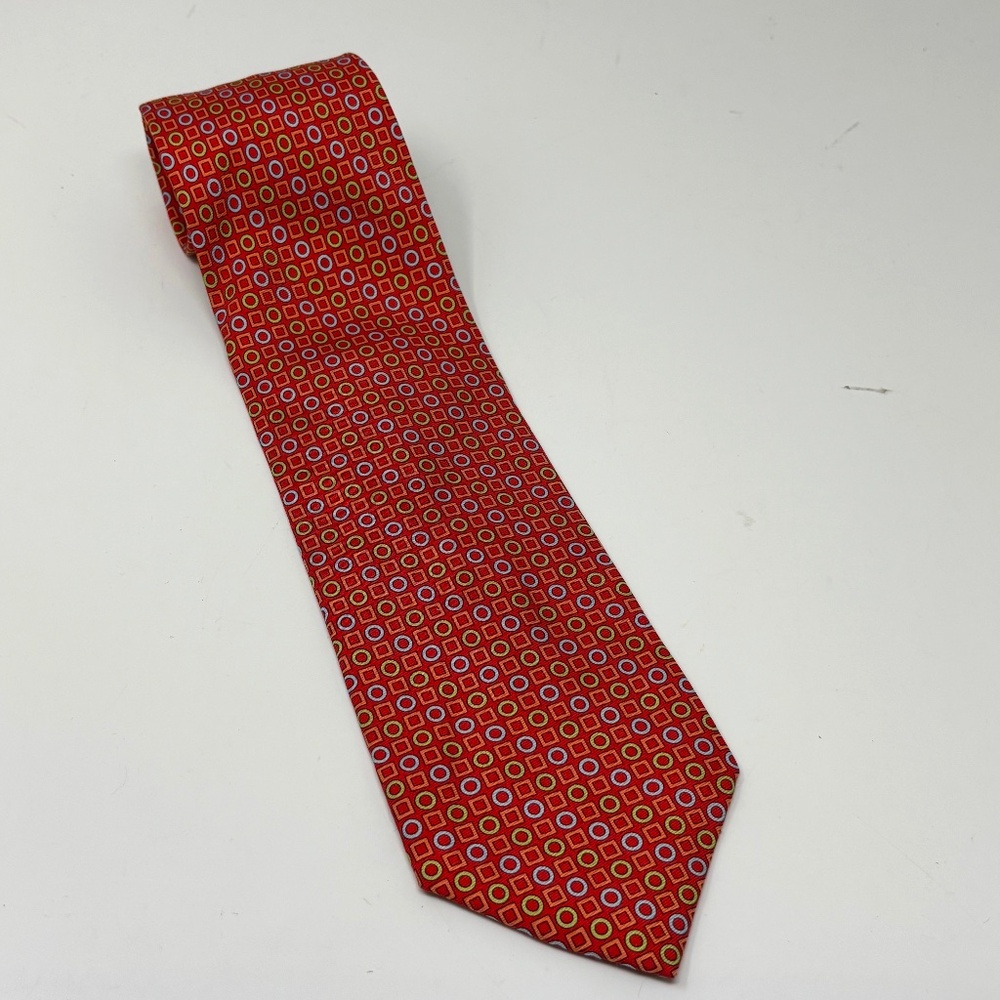 Peter Blair Mens Necktie Tiny Geometric Print Red Multi 100% Silk Tie USA Made